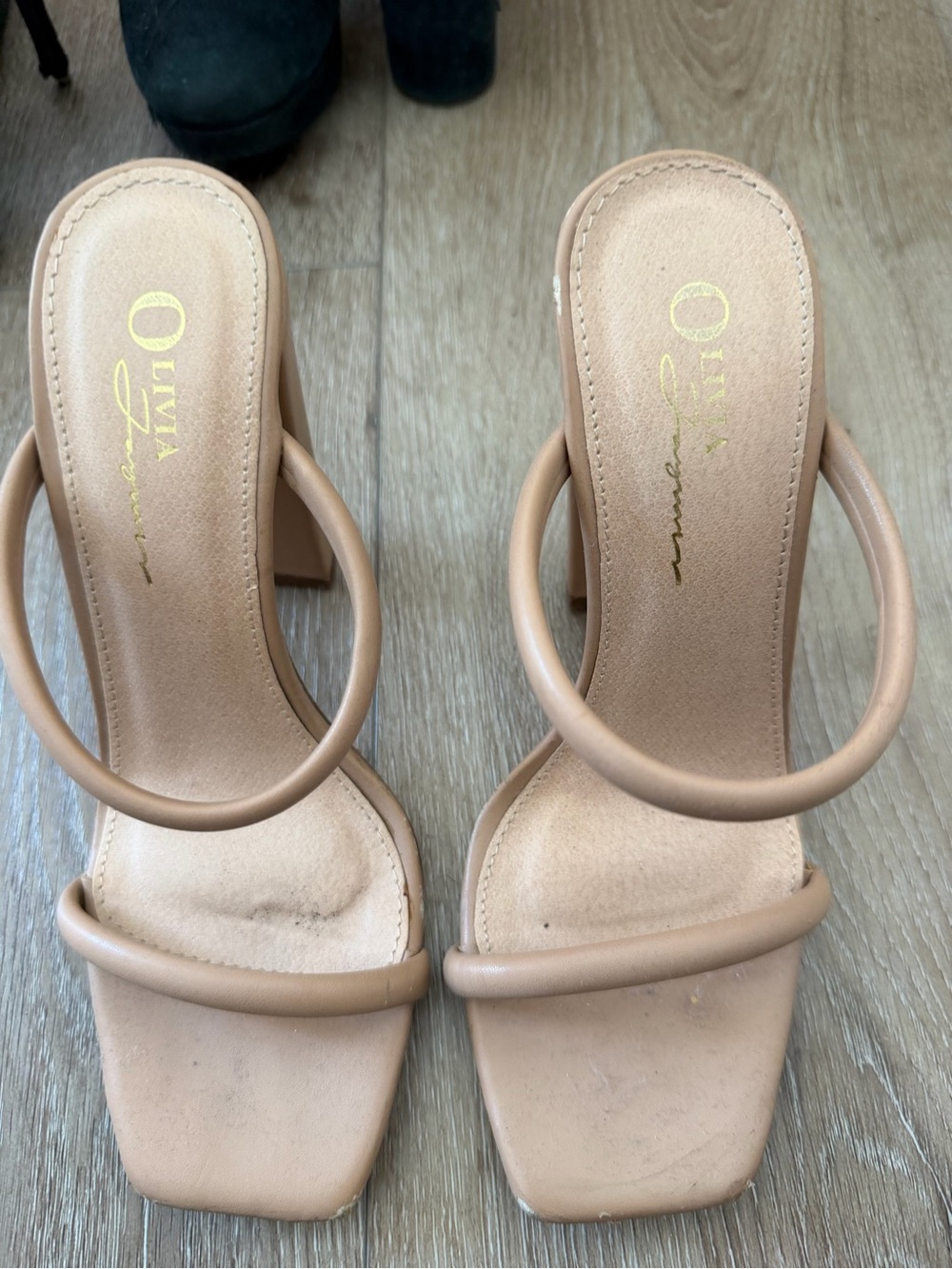 Nude Double-Strap Block Heel Sandals